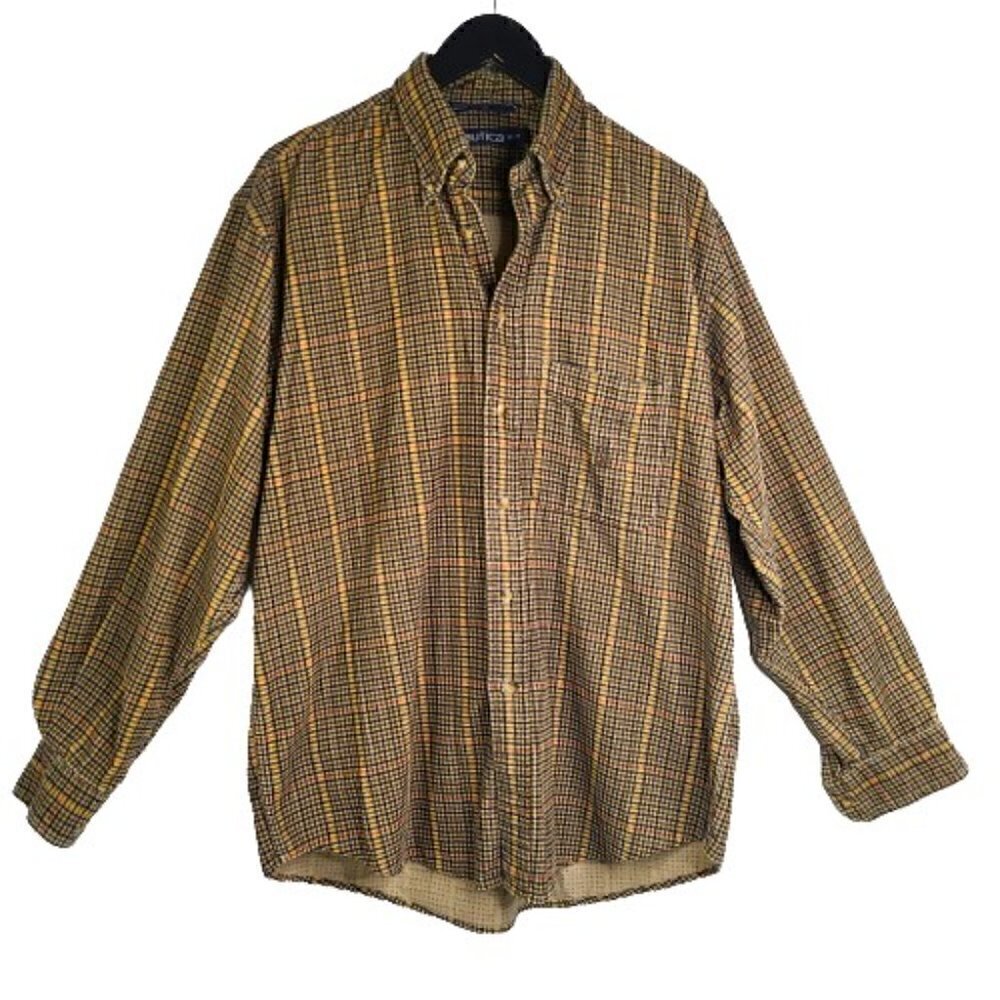 Vintage Nautica Brown Burnt Orange Plaid Button Up Shirt Flannel Shacket